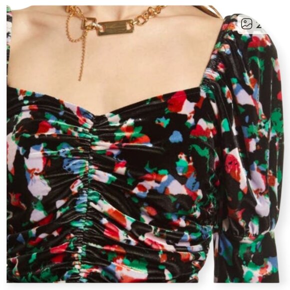 Open Edit Holiday Velvet Floral Sweetheart Ruched Party Top Medium NWOT - Picture 1 of 12
